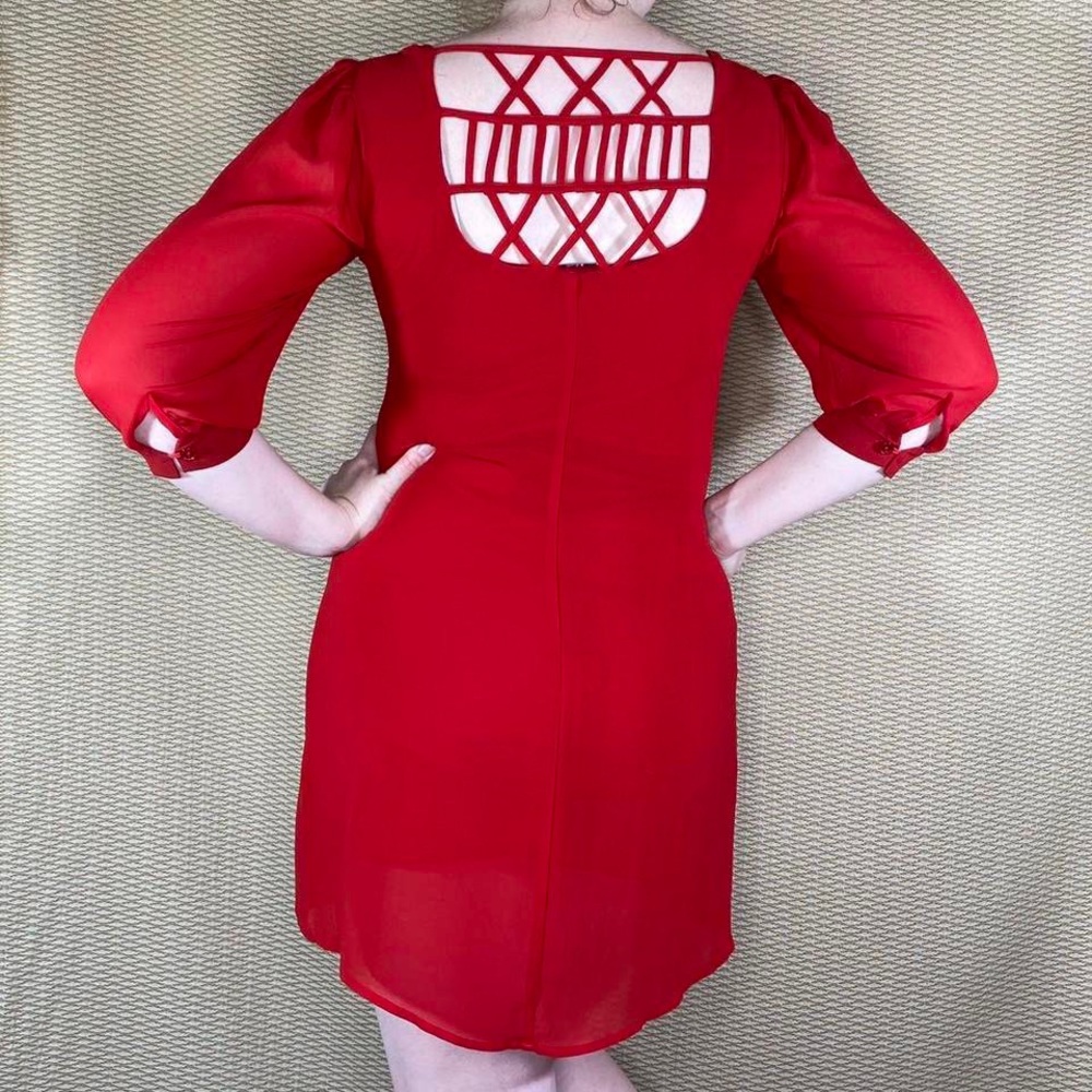 Modern Body Central Red Cutout Strappy Back Shift Mini Dress, Size L.